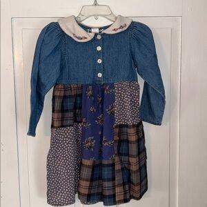 VTG Girl’s Denim Patchwork Dress Blue Purple Floral Size 6 Cottage Fairy